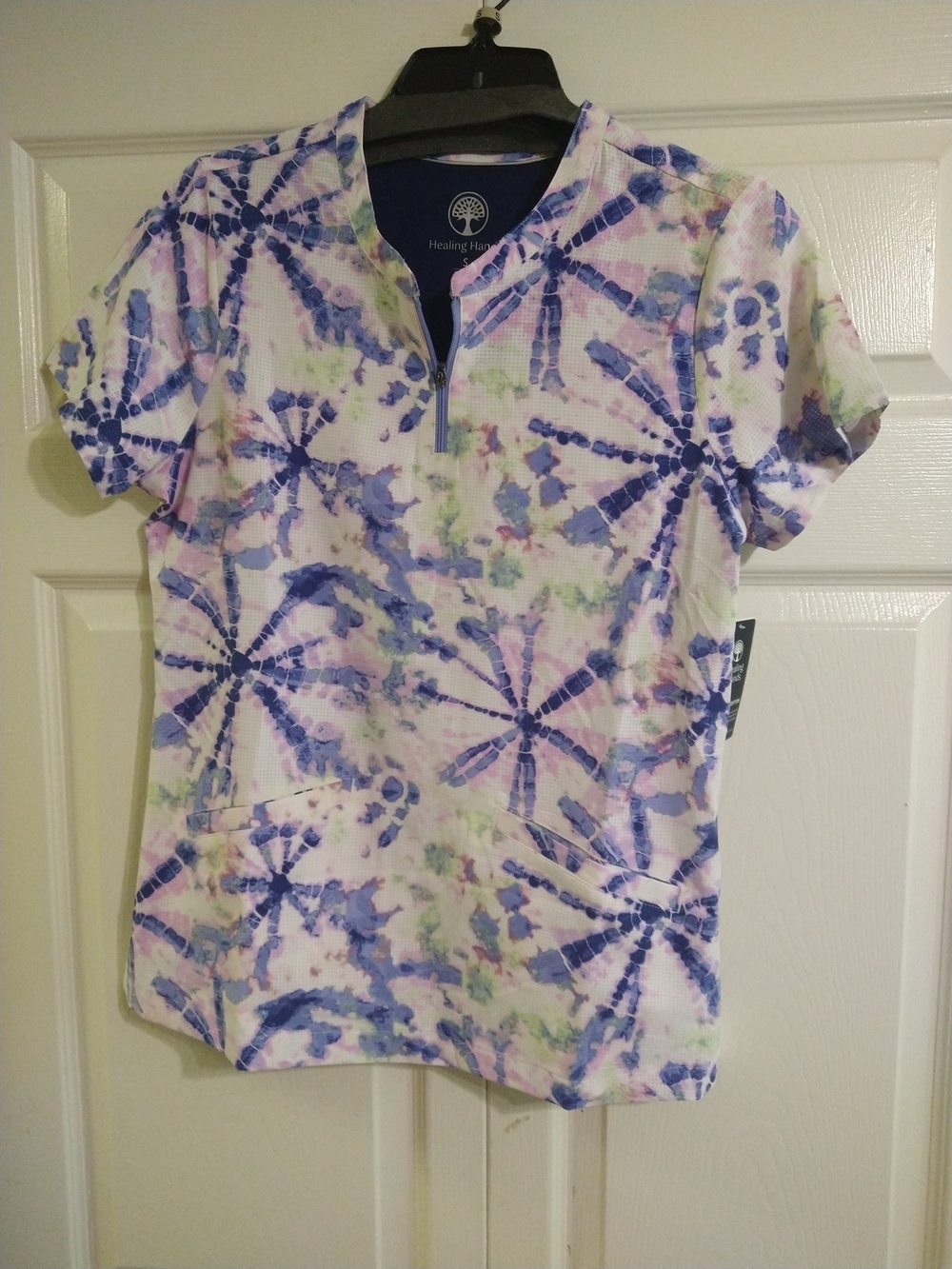 healing hands Lavender Multi Tie-Dye Short Sleeve Medical Top